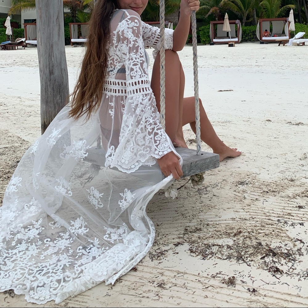 Forever21 Sheer lace longline kimono